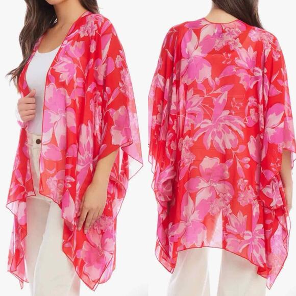 Karen Kane Floral Print Open Front Sheer Jacket Kimono Size Small Medium - Picture 7 of 9